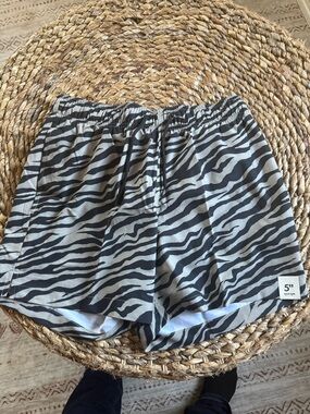 No Boundaries Black and Light Gray Zebra Print Men's Swim Trunks